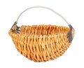 Empty handmade small wicker basket with wire handle isolated on white background
