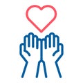Empty hands receiving red Heart icon. Accepting love, help, kind Royalty Free Stock Photo