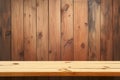 Empty hardwood table on raintree wooden wall background Royalty Free Stock Photo