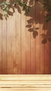 Empty hardwood table on raintree wooden wall background Royalty Free Stock Photo