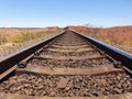 Empty head on view of railway track from ground leading into distance Western Australia