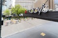 Empty Herald Square in front of Macy`s super-store during the covid-19 pandemic and New Yorkers practice social distancing and Royalty Free Stock Photo