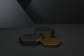 Empty hexagon showcase, product presentation background, 3d rendering