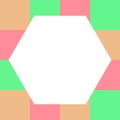 Empty hexagon white on pastel color squares checkered block, hexagons template banner on checker multi color, colorful block soft