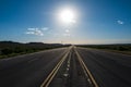 Empty highway asphalt road and beautiful sky sunset landscape. Landscape scene and sunrise above road. Royalty Free Stock Photo