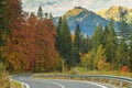 Empty highway and beautiful autumn landscape near Zakopane,Tatry,Poland