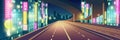 Empty highway in night city cartoon vector Royalty Free Stock Photo