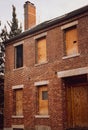 Empty historical brick home under reconstruction