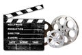 Empty Hollywood Film Canisters and Clapper on Whit