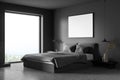 Empty horizontal canvas on grey wall of panoramic bedroom Royalty Free Stock Photo