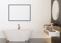 Empty horizontal picture frame on white wall in modern and luxury bathroom. Mock up interior in contemporary style. Free Royalty Free Stock Photo