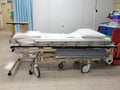 An empty hospital bed. It is in a state of readiness to accept patients. Royalty Free Stock Photo