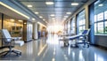 Empty hospital corridor with medical equipment