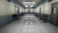 Empty hospital endless corridor. Empty corridor of the clinic. A long endless hallway with doors. The corridor of the Royalty Free Stock Photo