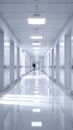 Empty hospital hallway photographed in serene, quiet atmosphere