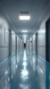 Empty hospital hallway photographed in serene, quiet atmosphere