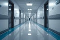 Empty hospital hallway photographed in serene, quiet atmosphere