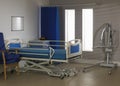 empty hospital ward with bed chair and hoist Royalty Free Stock Photo