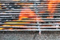 Empty hot charcoal barbecue BBQ grill with burning fire with flame and smoke. Hot coal made of greatly heated wood Royalty Free Stock Photo