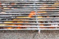 Empty hot charcoal barbecue BBQ grill with burning fire with flame and smoke. Hot coal made of greatly heated wood Royalty Free Stock Photo