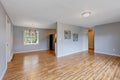 Empty house interior with light blue walls. Livign room with kit