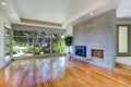 Empty house interior. Living room with glass wall and brick wall Royalty Free Stock Photo