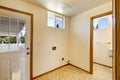 Empty house interior in soft ivory color and linoleum
