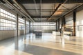 empty huge distribution warehouse with high shelves and pallet, Modern high rack warehouse Royalty Free Stock Photo