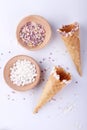 Empty ice cream cones with colorfule sprikles Royalty Free Stock Photo