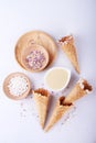 Empty ice cream cones with colorfule sprikles Royalty Free Stock Photo