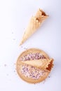 Empty ice cream cones with colorfule sprikles Royalty Free Stock Photo