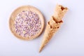 Empty ice cream cones with colorfule sprikles Royalty Free Stock Photo