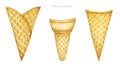 Empty ice cream cones set on white background. Realistic Watercolor illustration Ice-cream cone tasty isolated on white