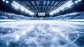 Empty Ice Hockey Rink with Glare and Arena Seating GenerativeAI Royalty Free Stock Photo