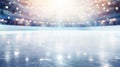 Empty ice skating arena. Festive background with lights reflecting on the surface of the ice on the skating rink. Generative AI Royalty Free Stock Photo