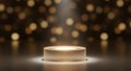Empty illuminated pedestal center stage with bokeh lighting and soft spotlight background Royalty Free Stock Photo