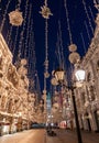 Empty illuminated street near Red Square and Kremlin, Moscow, Russia