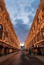 Empty illuminated street near Red Square and Kremlin, Moscow, Russia