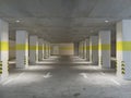 Empty illuminated underground parking
