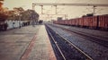 Empty Indian railway station during  Sunset goods trainsunset goodstrain Royalty Free Stock Photo