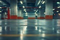 Empty indoor mall parking lot without any cars. Concept Empty Parking Lot, Indoor Setting, Mall Royalty Free Stock Photo