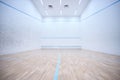 Empty indoor squash or tennis court interior in white colors copy space Royalty Free Stock Photo
