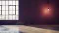 Empty industrial loft with large windows and single light bulb Royalty Free Stock Photo