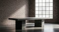 Empty Industrial Room with Concrete Table, Window, and Brick Wall Royalty Free Stock Photo