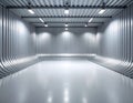 Empty Industrial Storage Unit with Corrugated Walls and LED Lights Royalty Free Stock Photo