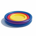 Inflatable Pool with Concentric Rings of Blue, Red, and Yellow on a White Background kiddie pool Royalty Free Stock Photo