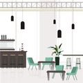 Empty interior cafe, cafeteria design with bar counter and place for customers