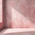 Textured Rose Gold Wall Corner With Soft Sunlight Shadows And Diagonal Light Patterns Minimalist Interior Backdrop Royalty Free Stock Photo
