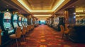 Empty Interior of a hotel casino with gambling slot machines