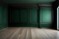 Empty interior of wooden floor and dark green paint room Royalty Free Stock Photo